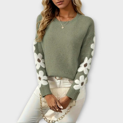 Damenpullover Langarm Mit Blumen-3