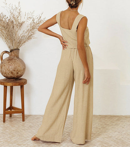 Megan - Minimalistisches Top und Weitbeinige Hose Set